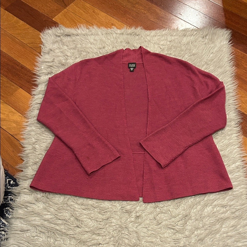Eileen Fisher Vintage Women's Raspberry Merino Wool Open Front Cardigan